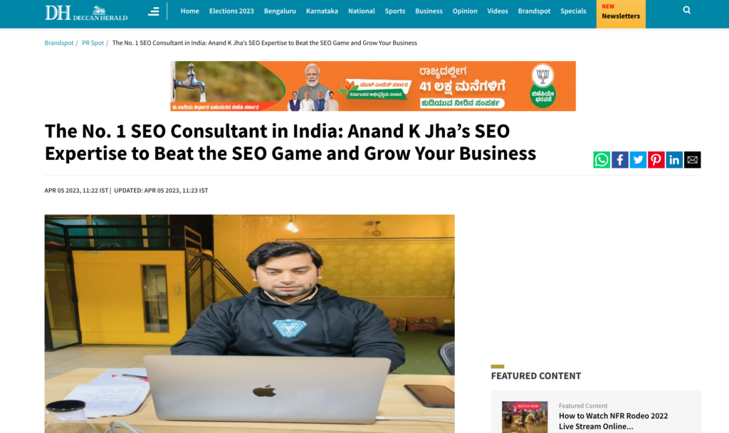 Anandkjha featured on Deccan Herald News as India's No.1 SEO Consultant