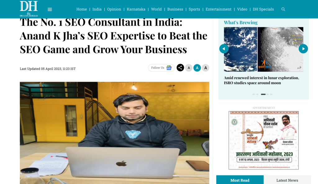 Anandkjha featured on Deccan Herald News as number one seo consultant in india